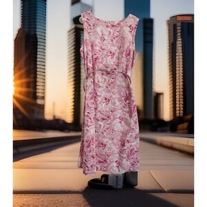 Pendleton Dress Womens 12 Pink Floral Sleeveless Belted Sheath Bow Boat Neck